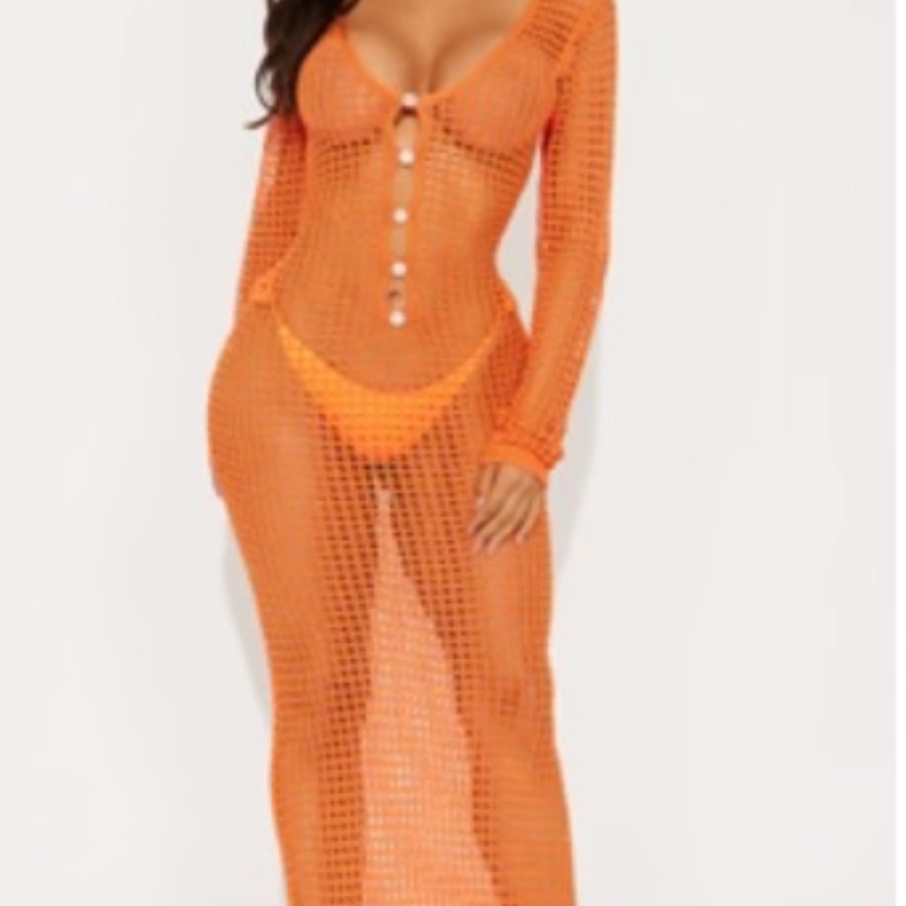 Fashion Nova Orange Knit Swim Coverup